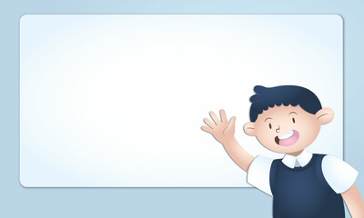 Cute boy waving with space for back to school message, Vector ilustration