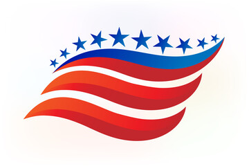 American USA flag silhouette in blue red and white colors logo vector icon graphic image design banner background template. American USA Flag With Stars Minimalistic Logo Vector