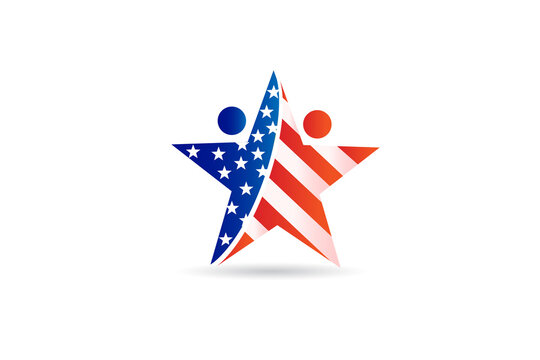Teamwork American people USA flag star shape educational logo icon vector image graphic illustration design