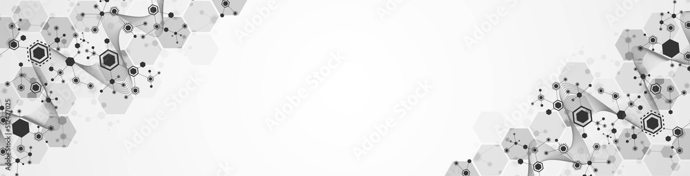 Poster vector halftone background frame. pattern of hexagons, lines, waves. design of puzzle plexus. digita