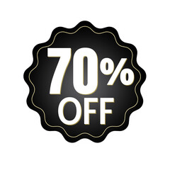 70% off with black sticker design. online discount template, vector illustration, mega sale.