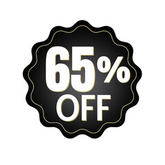 65% off with black sticker design. online discount template, vector illustration, mega sale.