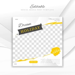 Minimalist travel sosial media post template design vector