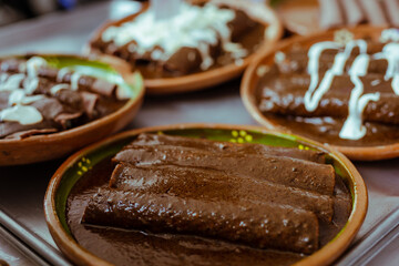 Wrapped with Mole from San Lucas Atzala, Puebla with red corn tortilla