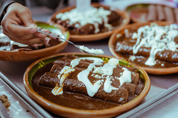 Wrapped with Mole from San Lucas Atzala, Puebla with red corn tortilla