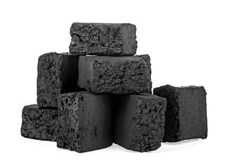 Coconut hookah charcoal isolated on a white background. Group of charcoal cubes.