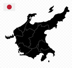 Chubu Map. Map of Japan prefecture. Black color