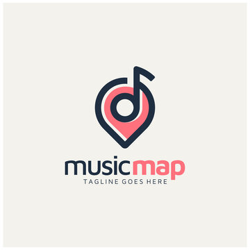 Musical Notes with GPS Pin Pointer for Find Music Store Address Location logo design