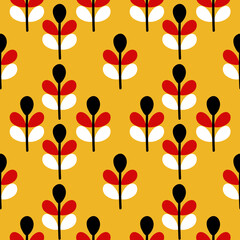 Simple flowers. Mid-century geometrical pattern design with seamless edge. Vintage colors. Ornamental vector background for wallpaper, wrapping paper and fabric