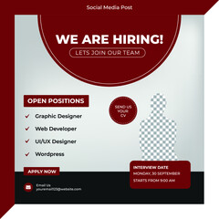 We are hiring job vacancy promotional social media post or square web banner template