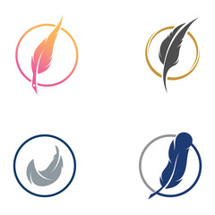 Obraz premium Feather logo, feather pen logo and law firm feather logo design vector illustration template.