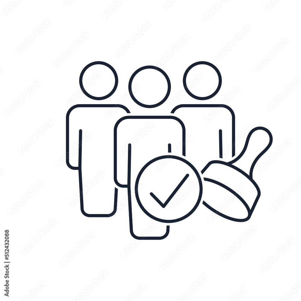 Poster confirmation group full powers. approved composition of professionals.vector linear icon isolated on