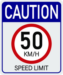 50km/h caution. Sign for speed limit. Safe traffic respect the speed.