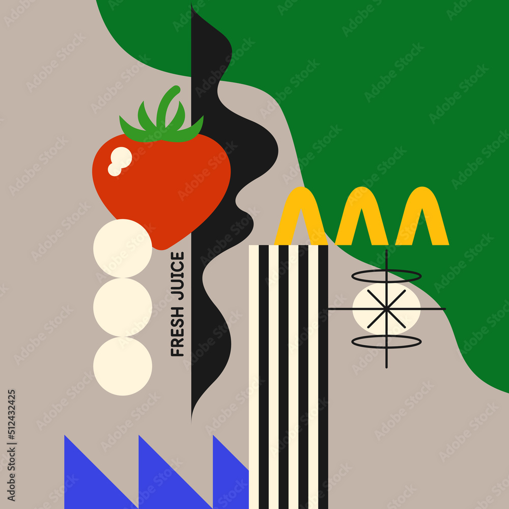 Poster vector graphics in a minimalistic style with geometric elements. illustration of a strawberry in a f