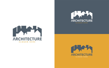 Architecture logo with buildings and houses forming a city.