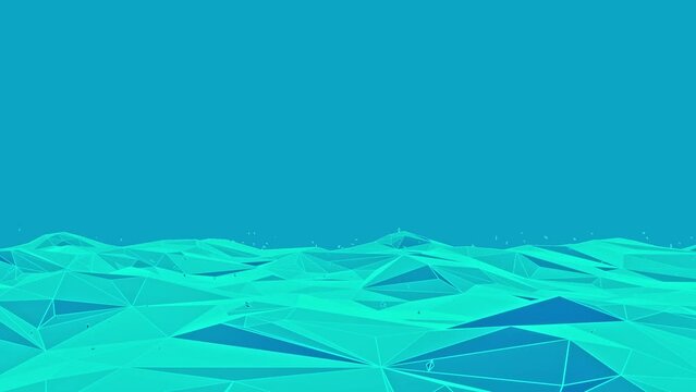 Digital ocean or data wave. Futuristic animation of a low poly animated surface.