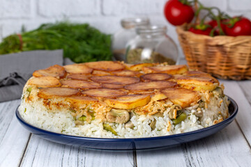 Rice with beans, potatoes, vegetables (Turkish name; baklali pilav)