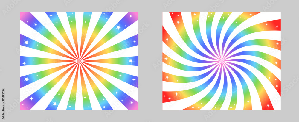 Poster solar explosion sun burst effect. vector sunburst wallpaper. rainbow color burst set of 2 sun rays b