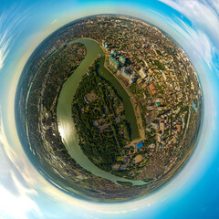 aerial minor planet view over the park of the 30th anniversary of the Victory on the banks of the...