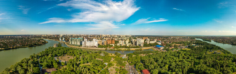 over the park of the 30th anniversary of the Victory near the Kuban river in the center of the city of Krasnodar on a sunny summer day