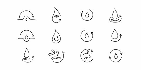 Moisture and nutrition icon set for revitalizing and hydrating face beauty product. Editable stroke. Vector stock illustration isolated on white background for packaging design.