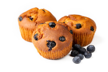 Tasty blueberry muffin on white background