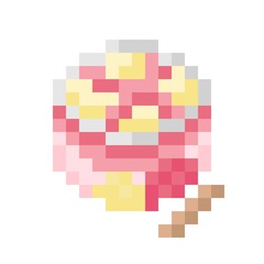 Strawberry and vanilla ice cream cup pixel art. Vector illustration.