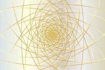 Abstract wireframe tunnel. The gold wave lines circle the flower on the white gold background.