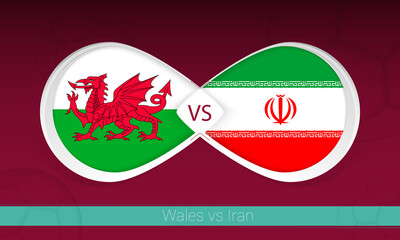 Wales vs Iran  in Football Competition, Group A. Versus icon on Football background.