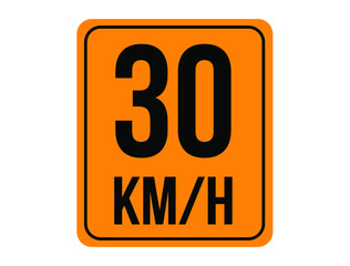 30km/h. Speed limit sign in orange with background white.
