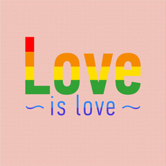 ilustración, frase amor es amor con los colores de la bandera lgbt, jpg - obrazy, fototapety, plakaty
