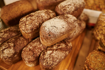 Freshly baked bread on the counter in a bakery