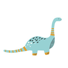 Vector hand drawn cute dinosaur. Colorful Dino for icon, banner, logo, print, card, gift, fabric, web, label, advertising, card, fabric. Childish illustrations. Cartoon.