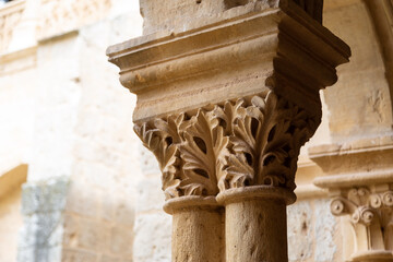 Decorated capitals in the monastery of Valbuena de Duero, Valladolid - obrazy, fototapety, plakaty