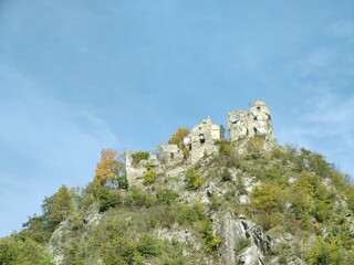 Fototapeta na wymiar Old castle or a church on the hill or in the city. Slova