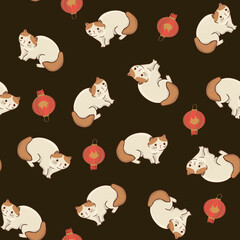 Cats China seamless vector pattern 