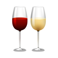 Two glasses of red and white wine isolated on a transparent background. Holidays, happy event with alcohol concept. Vector illustration.