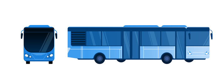 Modern bus side and front view vector isolated illustration. Fast passenger and tourist vehicle for city or intercity jorney. Set in flat style © bgpsh