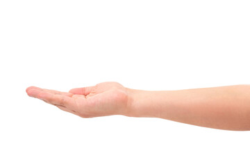 Male hand with open palm isolated on white background