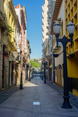 narrow streets and ancient architecture of the historic center of Santos, Brazil