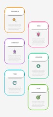 Vertical infographic design with icons and 6 options or steps. Thin line. Infographics business concept. Can be used for info graphics, flow charts, presentations, mobile web sites, printed materials.