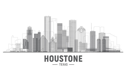 Naklejka premium Houston Texas line city vector illustration Main buildings panorama tourism and business picture with Houston city skyline 