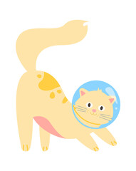 Cute Funny Astronaut Cat. Vector illustration