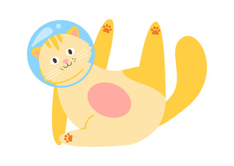 Cute Funny Astronaut Cat. Vector illustration