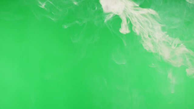 Smoke rings on green chroma key background. Smoking, steam clouds of vapour close-up. Burning, fog. 