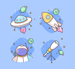 vector icons set about space and astronaut
