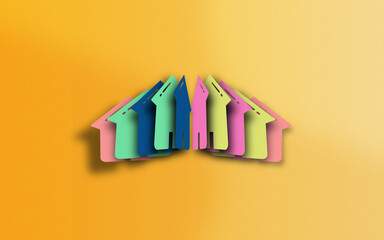 Smart Home Symbol in Multi Colors is Paper Crafted on Paper Yellow Background