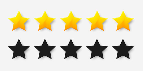 Five stars top rating vector illustration, good feedback of customer satisfaction. Golden star user rate.