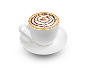 Hot coffee cappuccino latte art isolated on white background