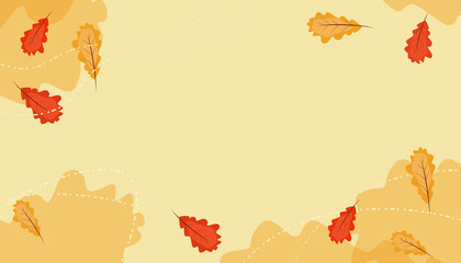 The template of the leaflet of the autumn sale with the inscription. Bright autumn leaves. Poster, postcard, label, banner design. Bright geometric background.